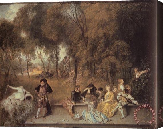 Jean Antoine Watteau Meeting in The Open Air Stretched Canvas Print / Canvas Art