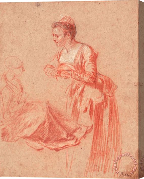Jean Antoine Watteau Two Figure Studies of a Young Woman, 1715 1717 Stretched Canvas Print / Canvas Art