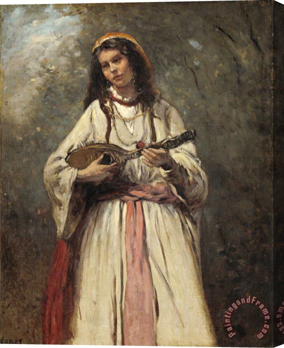 Jean Baptiste Camille Corot Gypsy Girl with Mandolin Stretched Canvas Painting / Canvas Art
