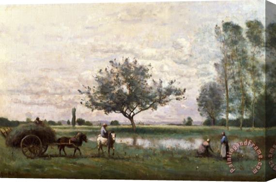 Jean Baptiste Camille Corot Haycart beside a River Stretched Canvas Print / Canvas Art
