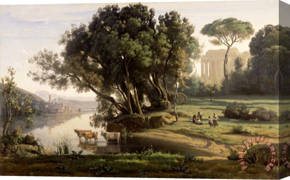Jean Baptiste Camille Corot Italian Landscape (site D'italie, Soleil Levant) Stretched Canvas Painting / Canvas Art