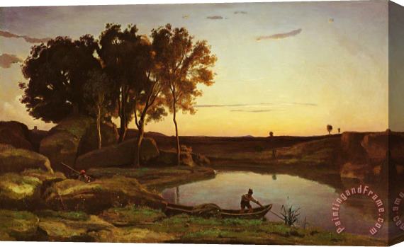Jean Baptiste Camille Corot Landscape with Lake And Boatman Stretched Canvas Painting / Canvas Art