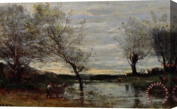 Jean Baptiste Camille Corot Paturages Marecageux Stretched Canvas Painting / Canvas Art