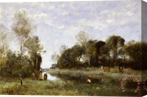 Jean Baptiste Camille Corot Souvenir of the Bresle at Incheville Stretched Canvas Painting / Canvas Art