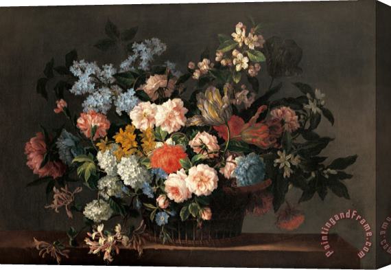 Jean-Baptiste Monnoyer Still Life with Basket of Flowers Stretched Canvas Painting / Canvas Art