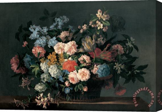 Jean-Baptiste Monnoyer Still life with basket of flowers Stretched Canvas Print / Canvas Art