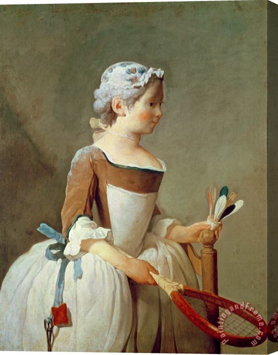 Jean-Baptiste Simeon Chardin Girl With Racket And Shuttlecock Stretched Canvas Painting / Canvas Art