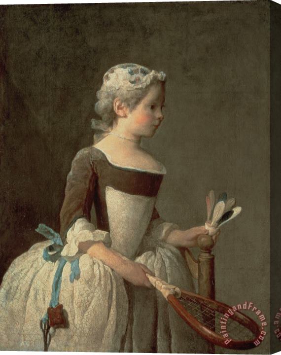 Jean-Baptiste Simeon Chardin Girl with Racket and Shuttlecock Stretched Canvas Print / Canvas Art