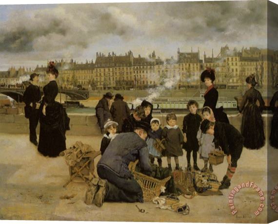 Jean Beraud Children with a Toy Seller on The Quai Du Louvre Stretched Canvas Print / Canvas Art