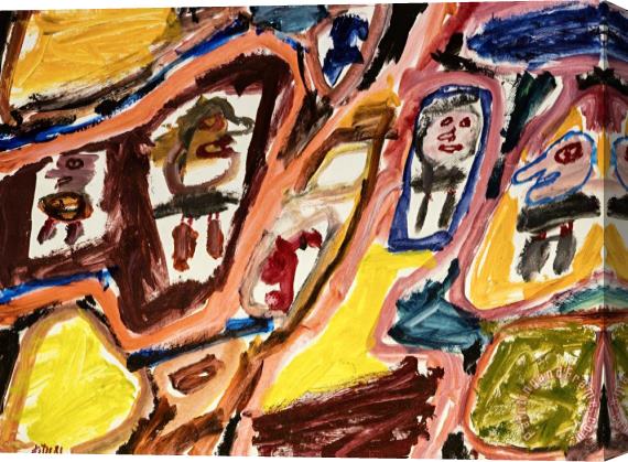 Jean Dubuffet Site Avec 4 Personnages Iii, 1981 Stretched Canvas Painting / Canvas Art