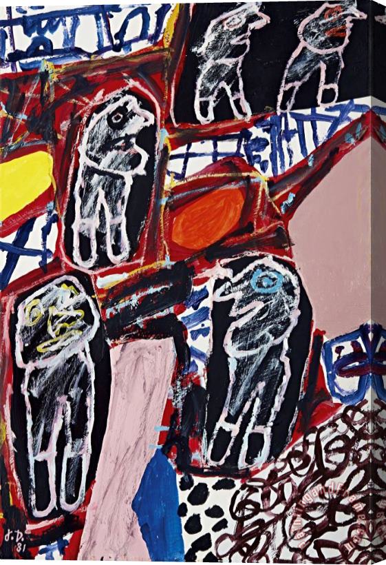 Jean Dubuffet Site Avec 5 Personnages, 1981 Stretched Canvas Painting / Canvas Art
