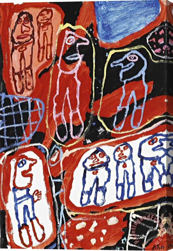 Jean Dubuffet Site Avec 8 Personnages Ii, 1981 Stretched Canvas Painting / Canvas Art