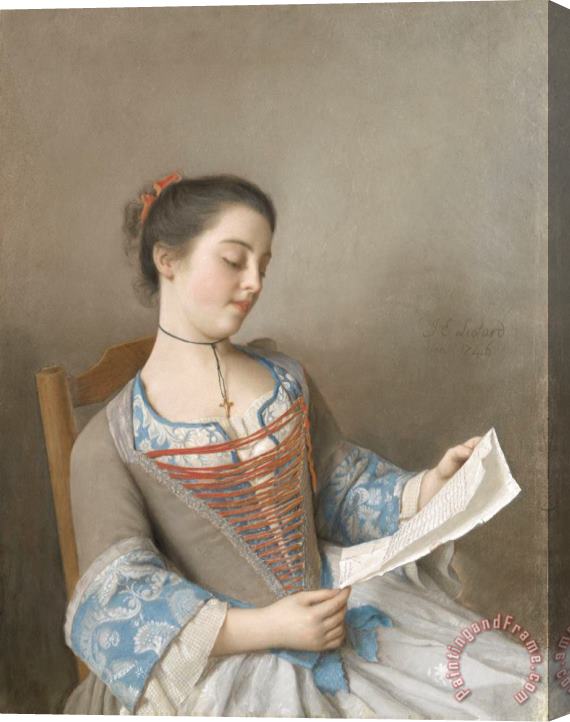 Jean-Etienne Liotard 'la Liseuse' (marianne Lavergne, Een Nicht Van De Kunstenaar, in Lyonese Plattelandskleding) Stretched Canvas Painting / Canvas Art
