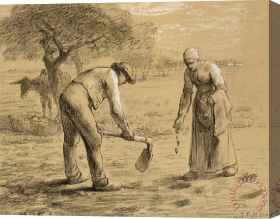 Jean-Francois Millet Peasants Planting Potatoes Stretched Canvas Print / Canvas Art