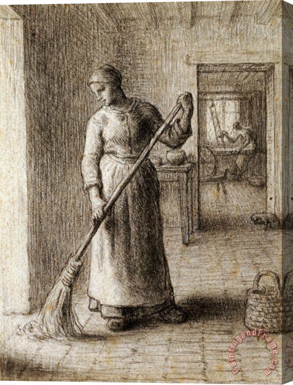 Jean-Francois Millet Woman Sweeping Her Home Stretched Canvas Painting / Canvas Art