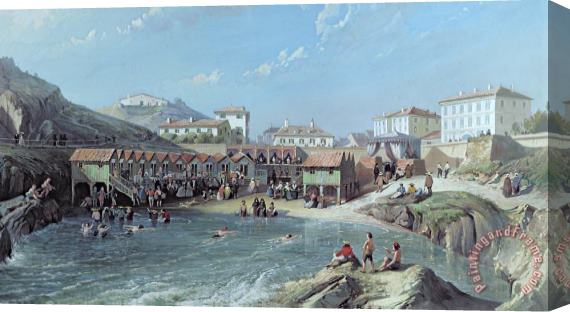 Jean Jacques Alban de Lesgallery The Beginning Of Sea Swimming In The Old Port Of Biarritz Stretched Canvas Print / Canvas Art