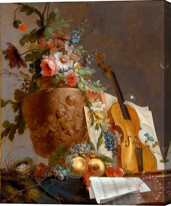 Jean-Jacques Bachelier Still Life with Flowers And a Violin Stretched Canvas Painting / Canvas Art