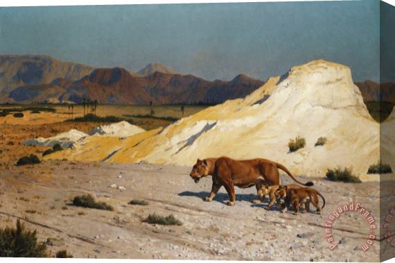 Jean Leon Gerome Lioness And Cubs Stretched Canvas Painting / Canvas Art