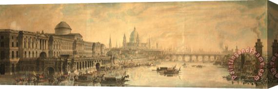 Jean Louis Desprez Somerset House, Saint Paul's Cathedral And Blackfriar's Bridge Stretched Canvas Painting / Canvas Art