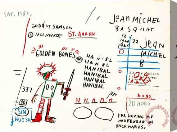 Jean-michel Basquiat Golden Bones Stretched Canvas Print / Canvas Art