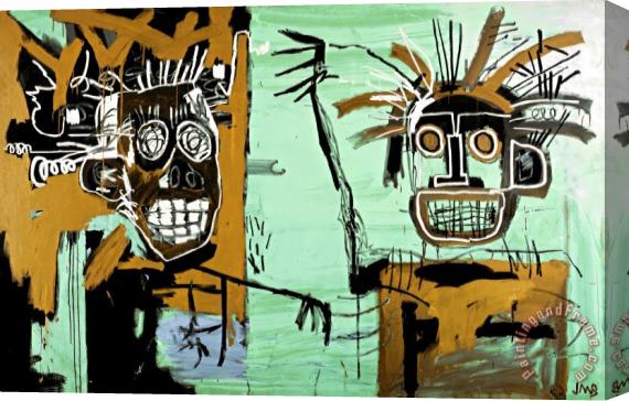 Jean-michel Basquiat Two Heads on Gold Stretched Canvas Print / Canvas Art