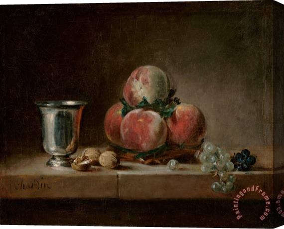 Jean-Simeon Chardin Still Life with Peaches, a Silver Goblet, Grapes, And Walnuts Stretched Canvas Painting / Canvas Art