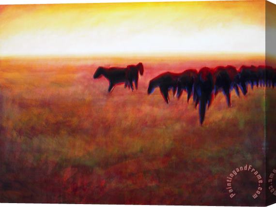 Jerome Lawrence Cows and Horses Stretched Canvas Painting / Canvas Art