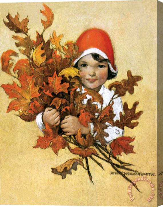Jessie Willcox Smith Girl with Fall Leaves Stretched Canvas Print / Canvas Art