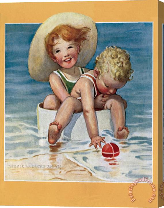 Jessie Willcox Smith Two Children Playing in The Ocean Stretched Canvas Painting / Canvas Art