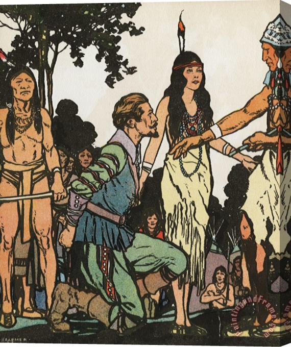 J.L. Kraemer Captain John Smith And Pocahontas Stretched Canvas Painting / Canvas Art
