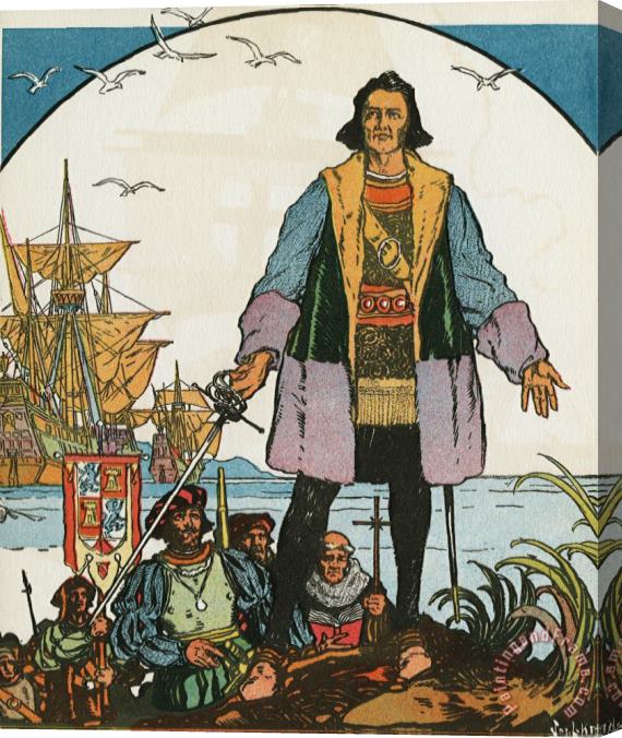 J.L. Kraemer Explorer Christopher Columbus Standing on Shore Stretched Canvas Print / Canvas Art