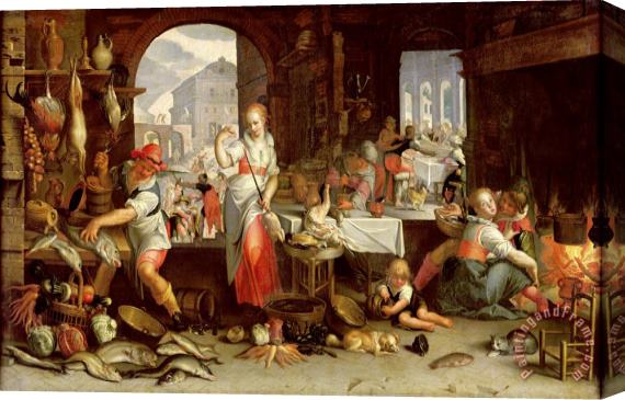 Joachim Anthonisz Wtewael Kitchen Scene with The Parable of The Feast Stretched Canvas Painting / Canvas Art