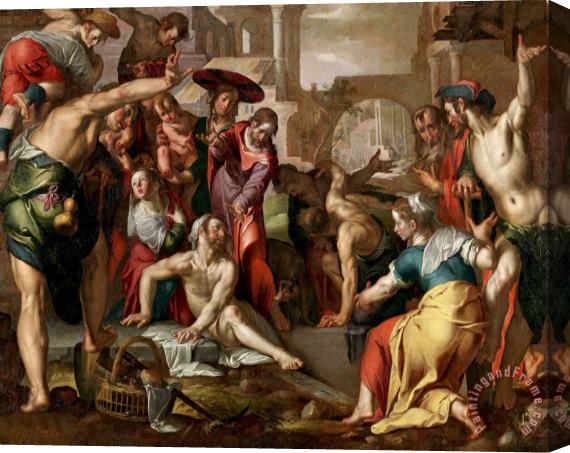 Joachim Anthonisz Wtewael The Raising of Lazarus Stretched Canvas Painting / Canvas Art
