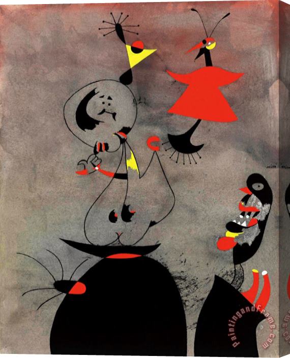 Joan Miro Dormeurs Reveilles Par Un Oiseau, 1939 Stretched Canvas Painting / Canvas Art