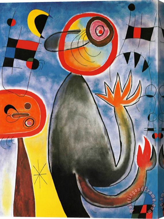 Joan Miro Echelles En Roue De Feu Traversant Stretched Canvas Painting / Canvas Art