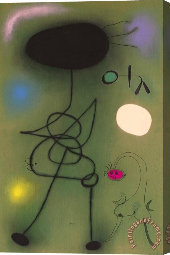 Joan Miro Femme Et Oiseau Devant Le Soleil, 1942 Stretched Canvas Painting / Canvas Art