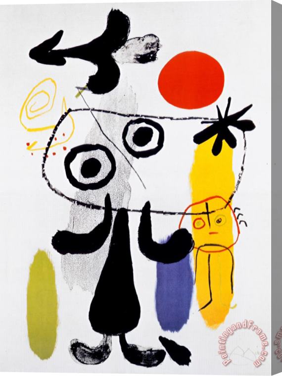 Joan Miro Figur Gegen Rote Sonne II C 1950 Stretched Canvas Painting / Canvas Art