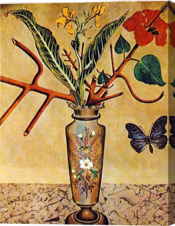 Joan Miro Flowers And Butterfly Stretched Canvas Painting / Canvas Art