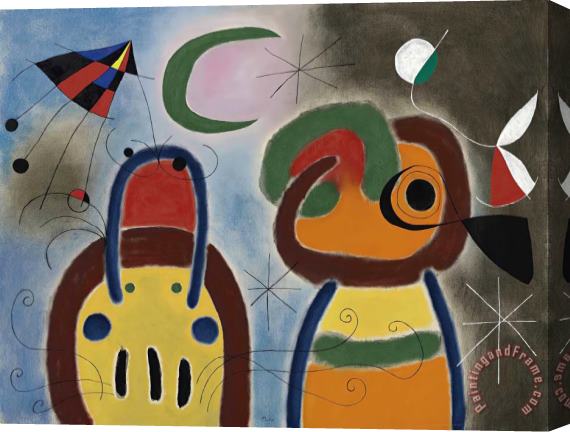 Joan Miro L'oiseau Au Plumage Deploye Vole Vers L'arbre Argente, 1953 Stretched Canvas Painting / Canvas Art