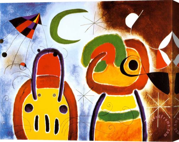Joan Miro L Oiseau Au Plumage Deploye Stretched Canvas Painting / Canvas Art