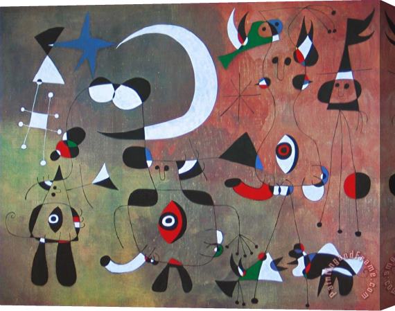 Joan Miro People in The Night 1949 Stretched Canvas Painting / Canvas Art