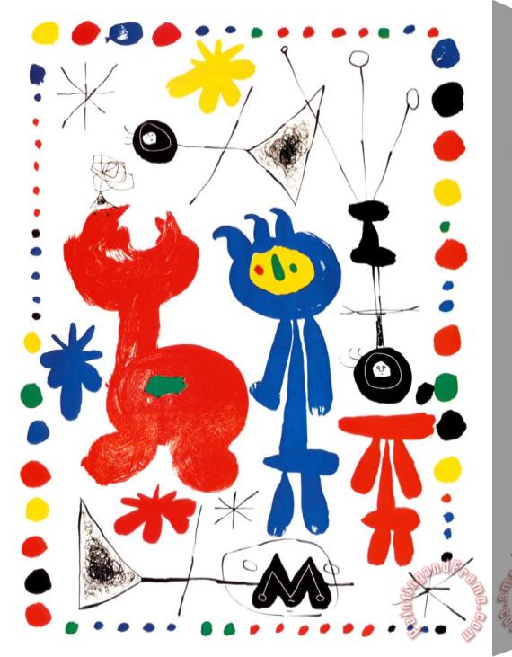 Joan Miro Personnage Et Oiseaux Stretched Canvas Painting / Canvas Art