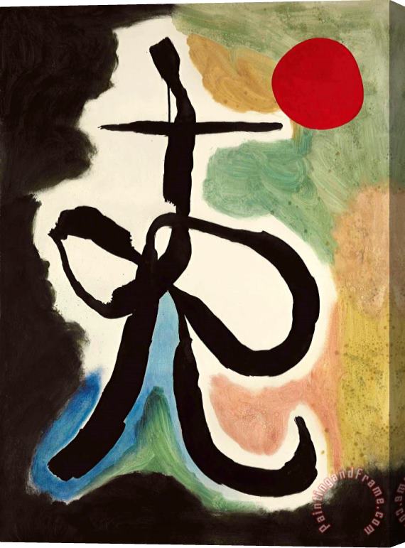 Joan Miro Personnage Obscur Devant Le Soleil, 1949 Stretched Canvas Painting / Canvas Art
