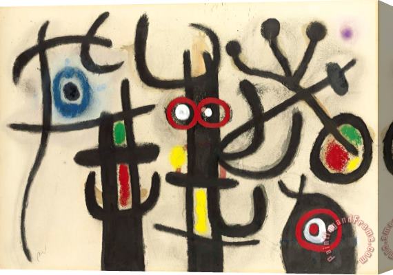 Joan Miro Personnages Et Oiseaux, 1963 Stretched Canvas Print / Canvas Art