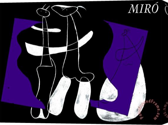Joan Miro Trois Personnages Sur Fond Stretched Canvas Print / Canvas Art
