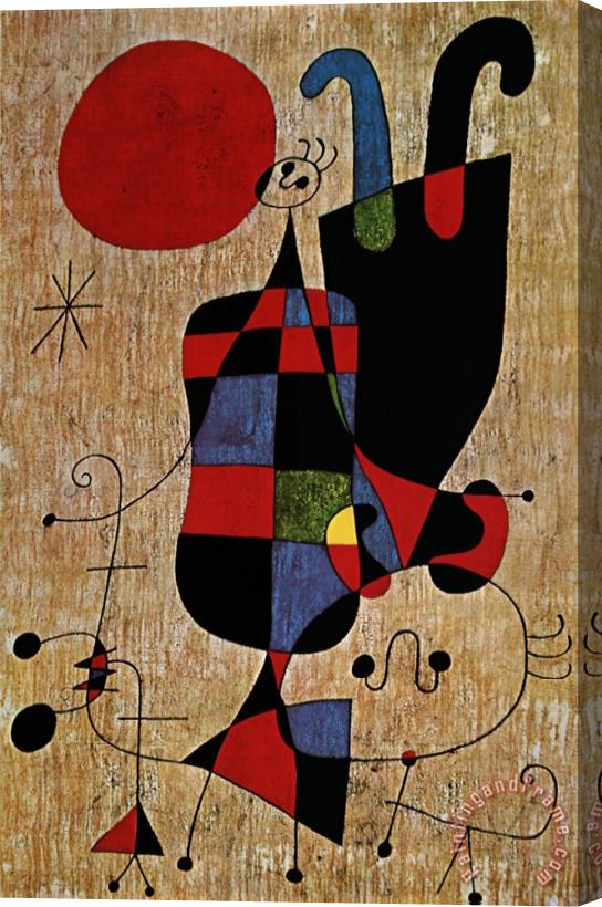 Joan Miro Upside Down Figures Stretched Canvas Painting / Canvas Art