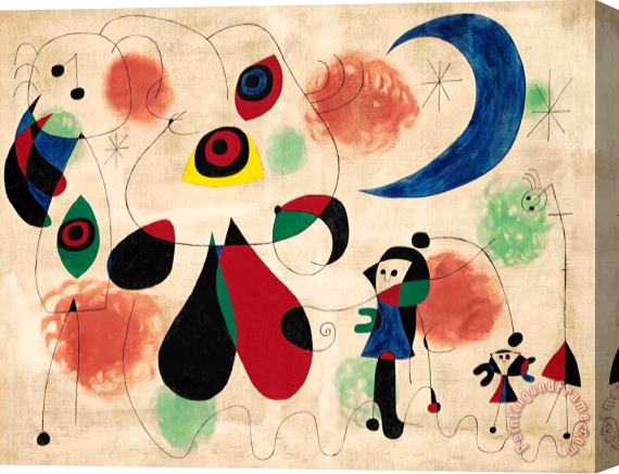 Joan Miro Women, Moon, Birds, 1950 Stretched Canvas Painting / Canvas Art