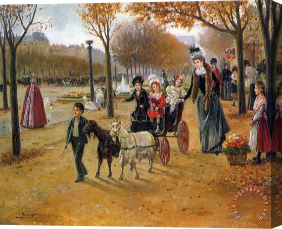 Joaquin Pallares Y Allustante La Promenade Au Champs Elysees Stretched Canvas Print / Canvas Art