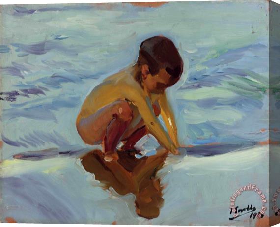 Joaquin Sorolla y Bastida Contraluz En La Playa. Nino Agachado Stretched Canvas Print / Canvas Art