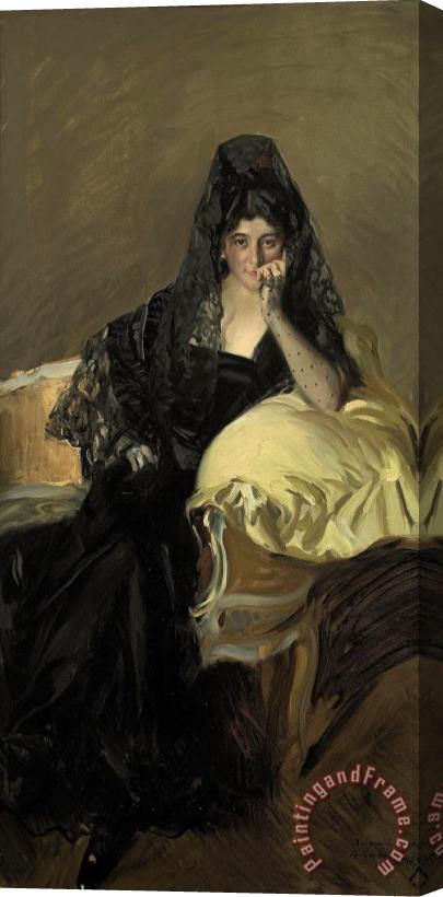 Joaquin Sorolla y Bastida Portrait of Senora De Urcola Wearing a Black Mantilla Stretched Canvas Painting / Canvas Art